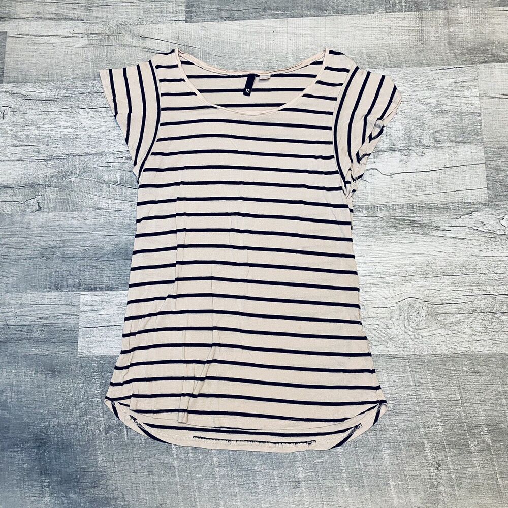 Divided by H&M Pink With Black Stripes Short Sleeve Top